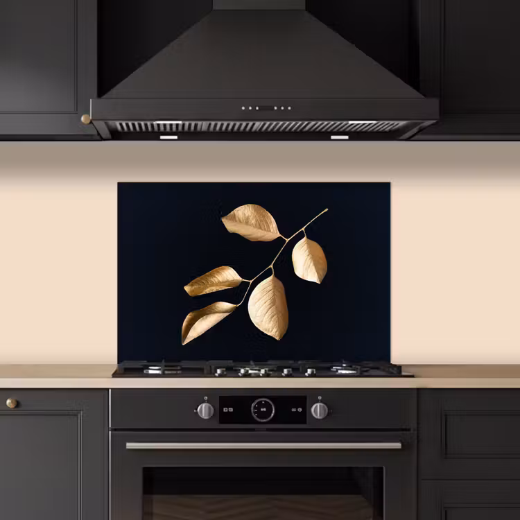 Spatscherm keuken - Bladeren - Tak - Goud - Luxe — 2