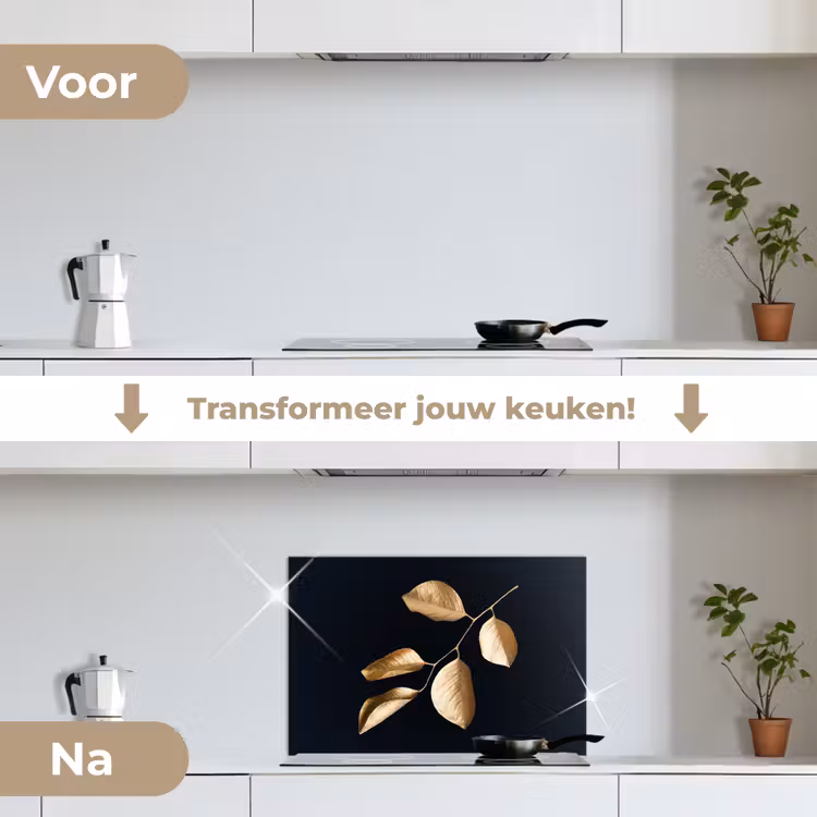 Spatscherm keuken - Bladeren - Tak - Goud - Luxe — 3