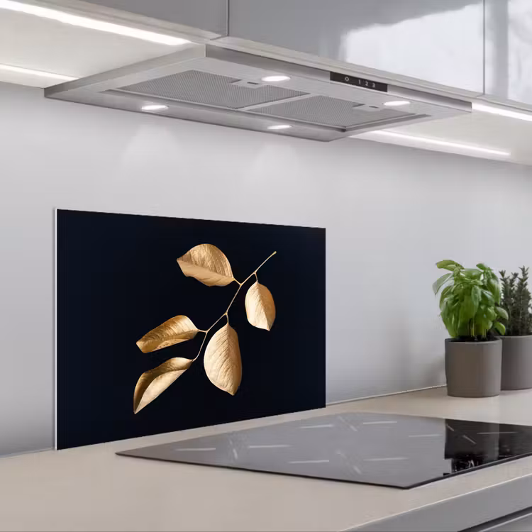 Spatscherm keuken - Bladeren - Tak - Goud - Luxe — 5