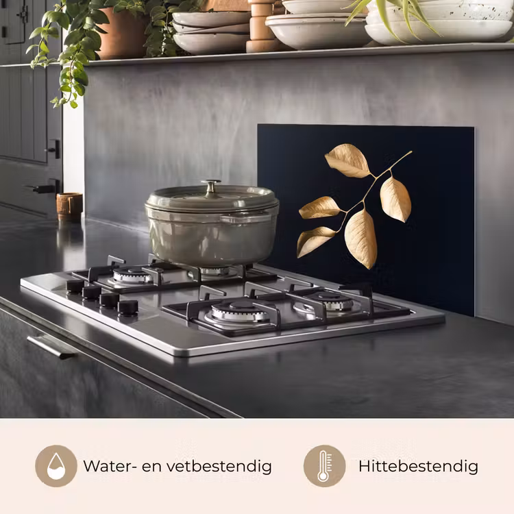 Spatscherm keuken - Bladeren - Tak - Goud - Luxe — 7
