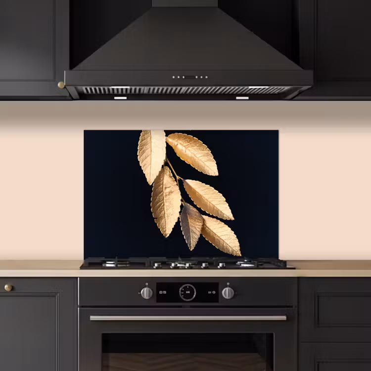 Spatscherm keuken - Bladeren - Zwart - Goud - Luxe - Planten — 2