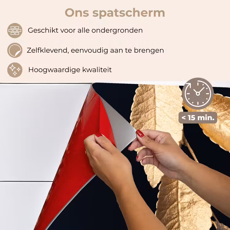 Spatscherm keuken - Bladeren - Zwart - Goud - Luxe - Planten — 4