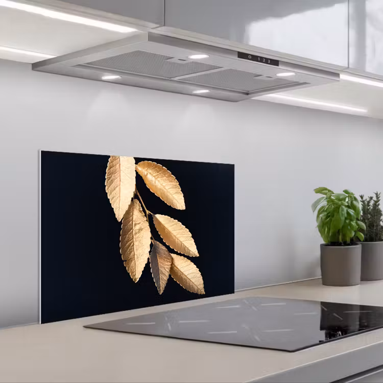 Spatscherm keuken - Bladeren - Zwart - Goud - Luxe - Planten — 5
