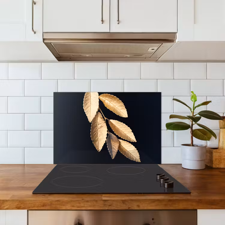 Spatscherm keuken - Bladeren - Zwart - Goud - Luxe - Planten — 6