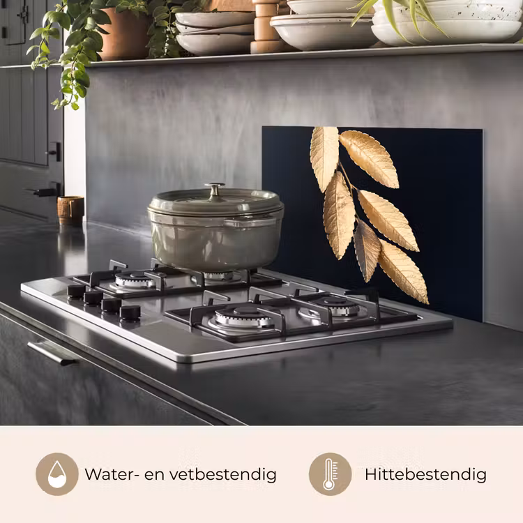 Spatscherm keuken - Bladeren - Zwart - Goud - Luxe - Planten — 7