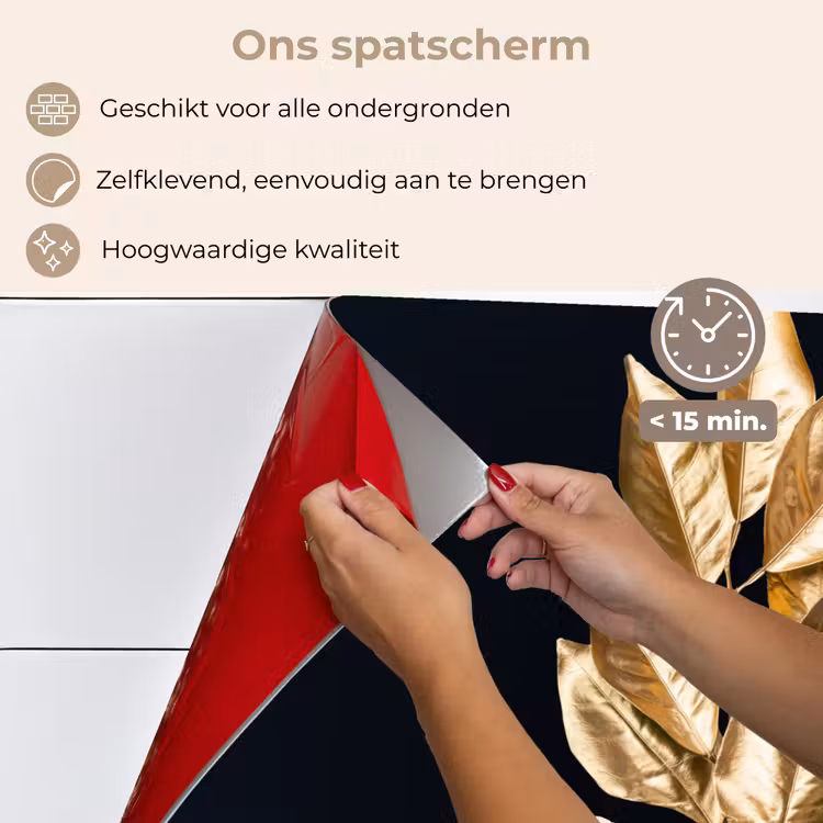 Spatscherm keuken - Plant - Bladeren - Goud - Zwart - Luxe — 4