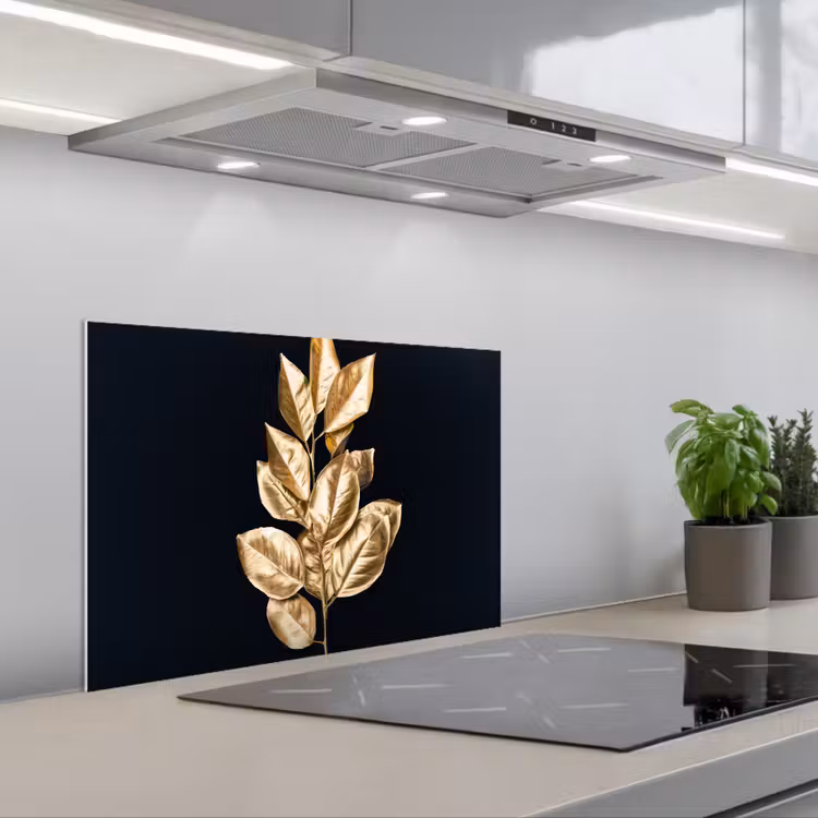 Spatscherm keuken - Plant - Bladeren - Goud - Zwart - Luxe — 5