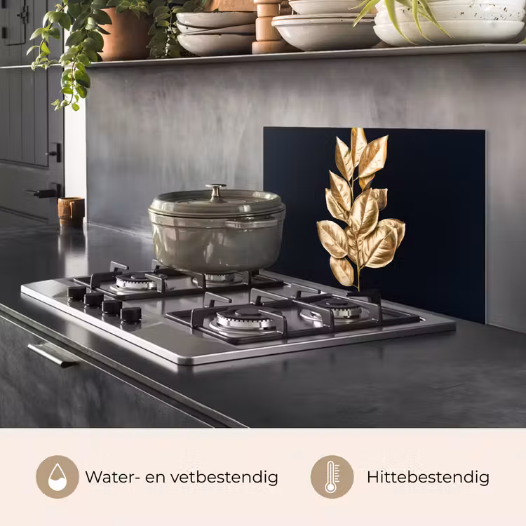 Spatscherm keuken - Plant - Bladeren - Goud - Zwart - Luxe — 7