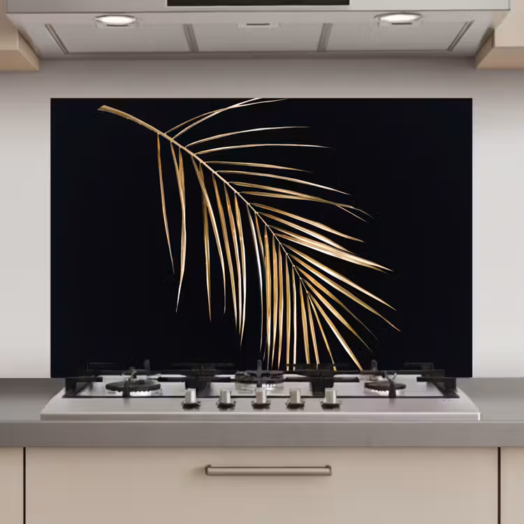 Spatscherm keuken - Planten - Goud - Zwart - Bladeren - Luxe — 1