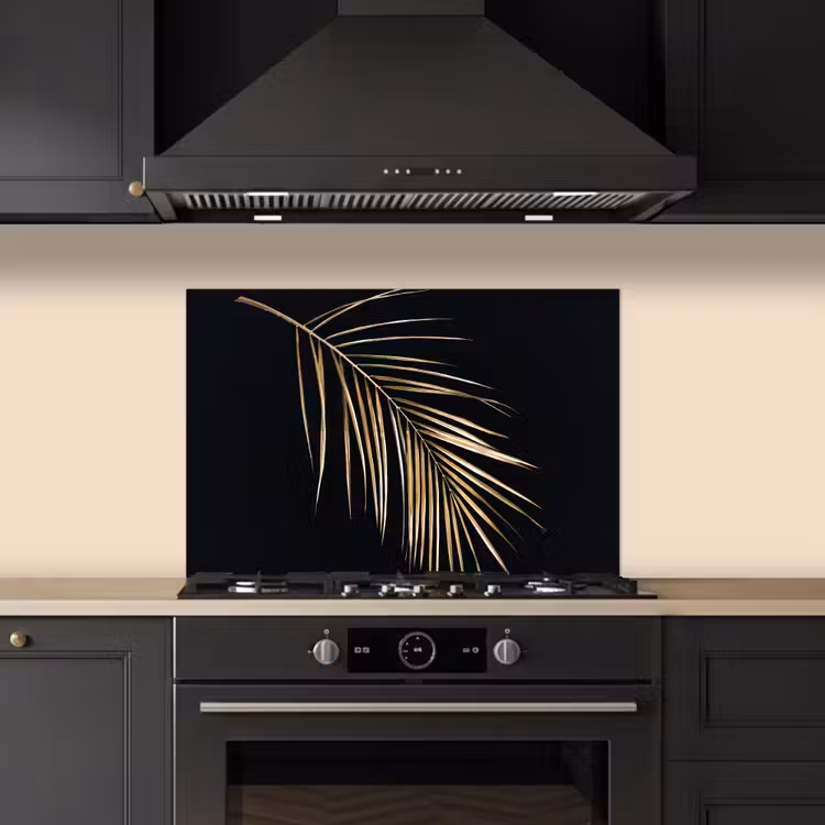 Spatscherm keuken - Planten - Goud - Zwart - Bladeren - Luxe — 2