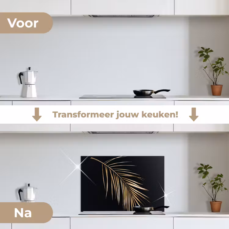 Spatscherm keuken - Planten - Goud - Zwart - Bladeren - Luxe — 3