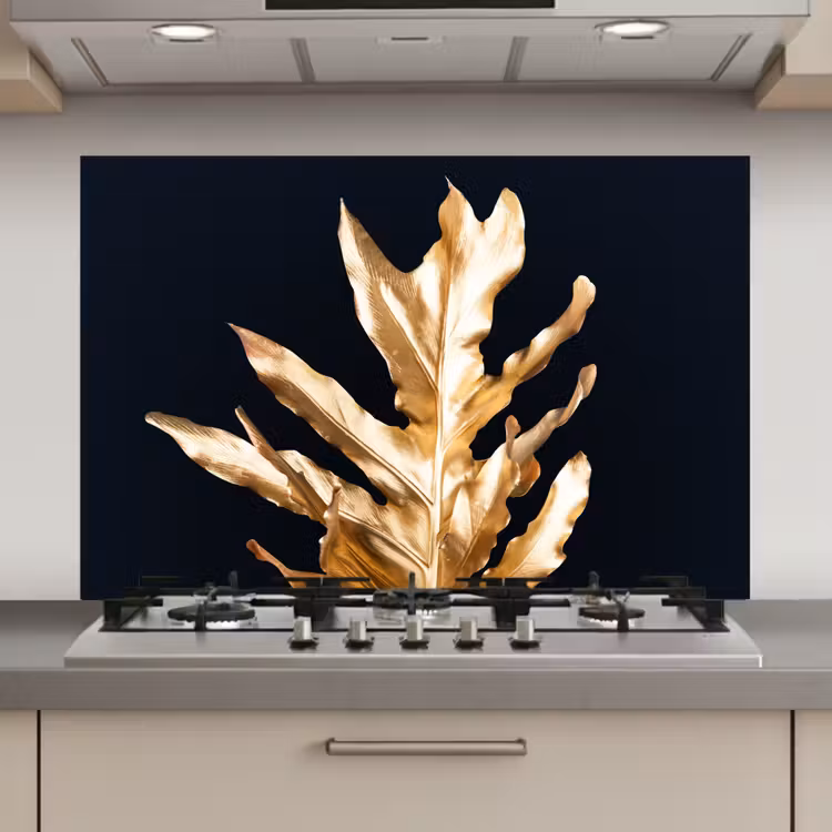 Spatscherm keuken - Bladeren - Goud - Herfst - Natuur - Luxe — 1