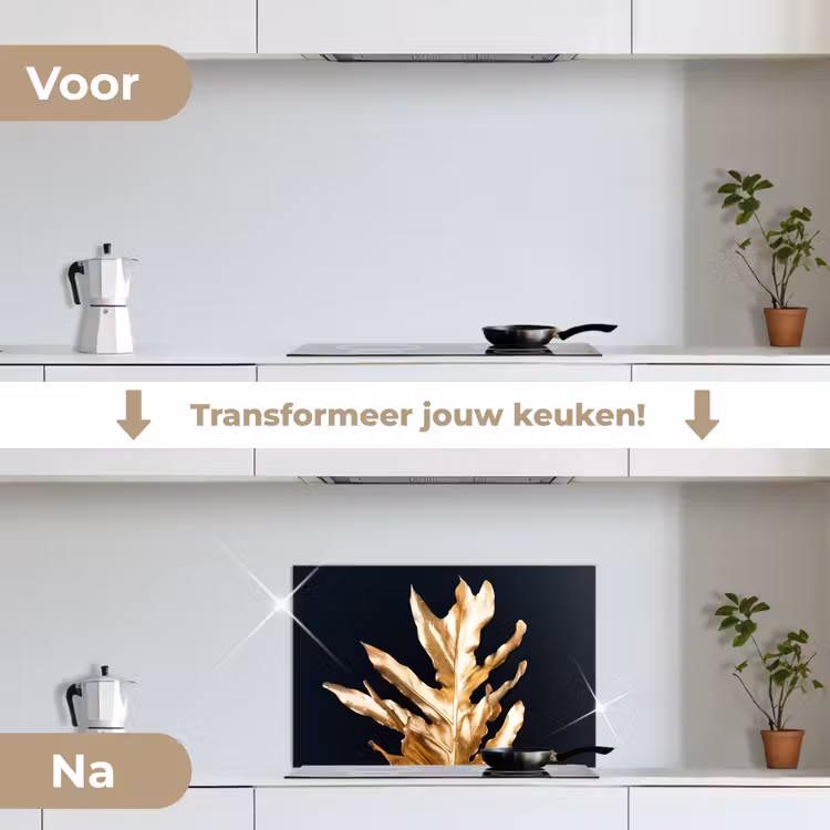 Spatscherm keuken - Bladeren - Goud - Herfst - Natuur - Luxe — 3