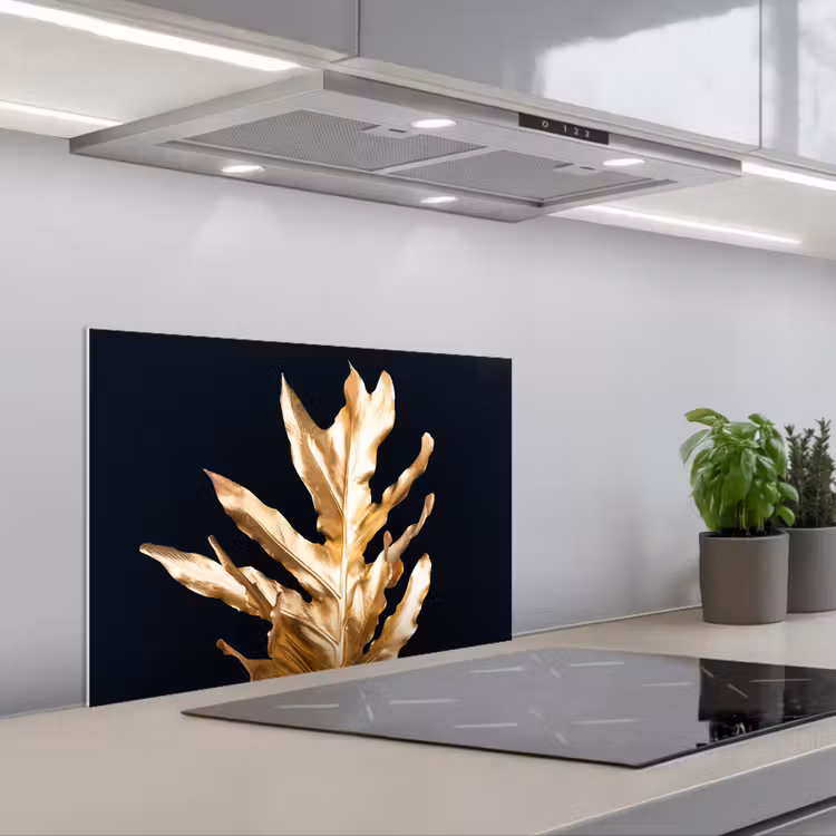 Spatscherm keuken - Bladeren - Goud - Herfst - Natuur - Luxe — 5