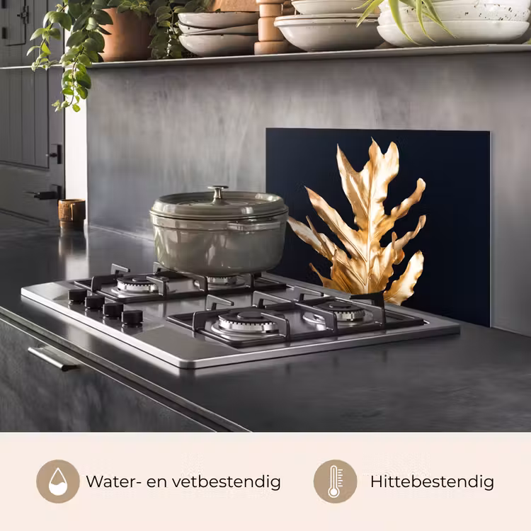 Spatscherm keuken - Bladeren - Goud - Herfst - Natuur - Luxe — 7