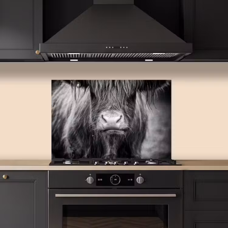 Spatscherm keuken - Schotse hooglander - Koe - Zwart - Wit - Dieren — 2