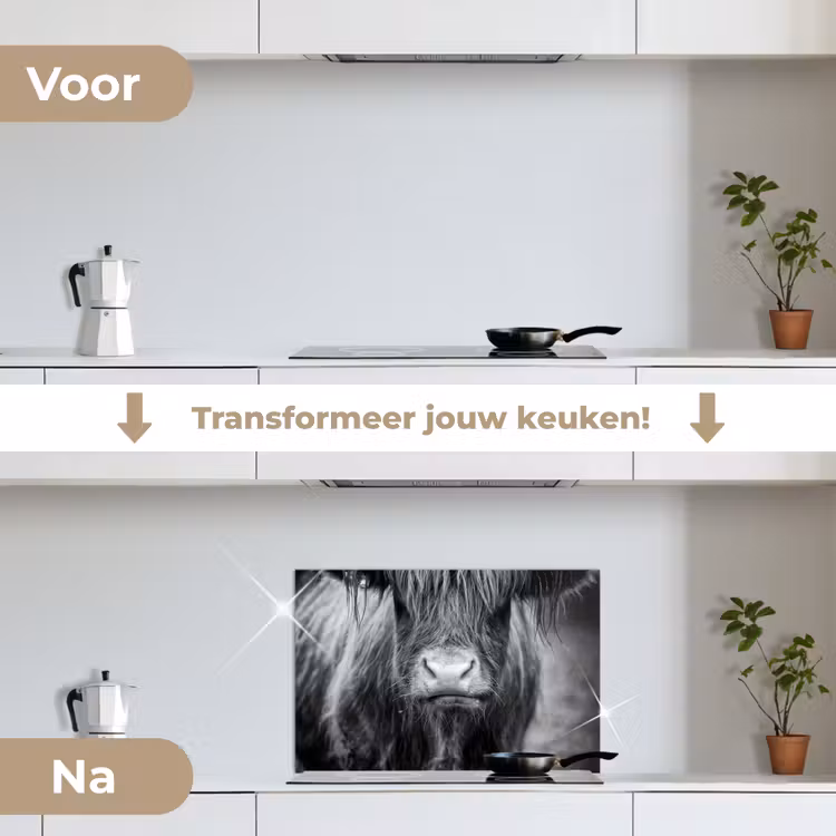 Spatscherm keuken - Schotse hooglander - Koe - Zwart - Wit - Dieren — 3
