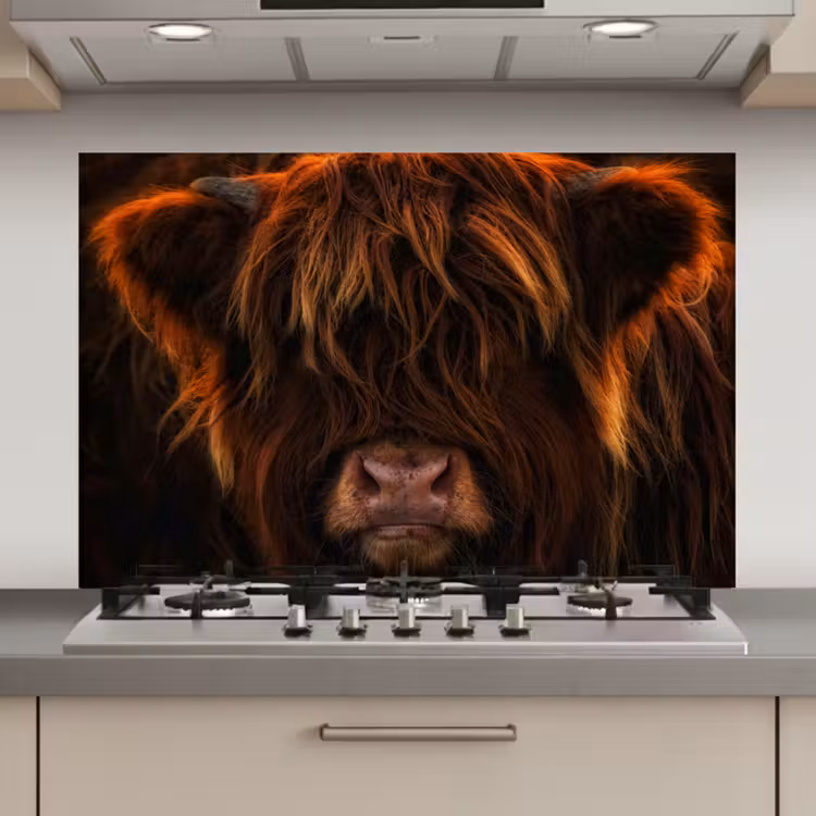 Spatscherm keuken - Schotse Hooglander - Koe - Portret - Dieren — 1