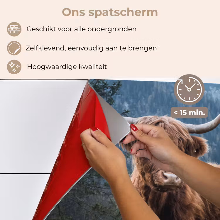 Spatscherm keuken - Schotse hooglander - Berg - Landschap - Bomen - Koe - Natuur — 4