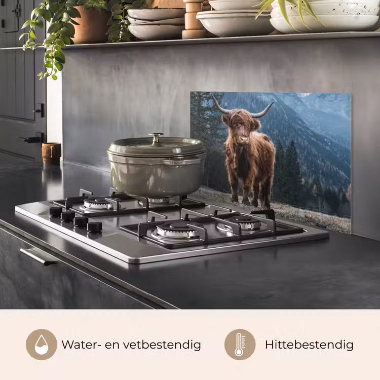 Spatscherm keuken - Schotse hooglander - Berg - Landschap - Bomen - Koe - Natuur — 7