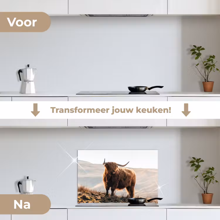 Spatscherm keuken - Schotse hooglander - Dieren - Landelijk - Landschap - Koe - Natuur — 3
