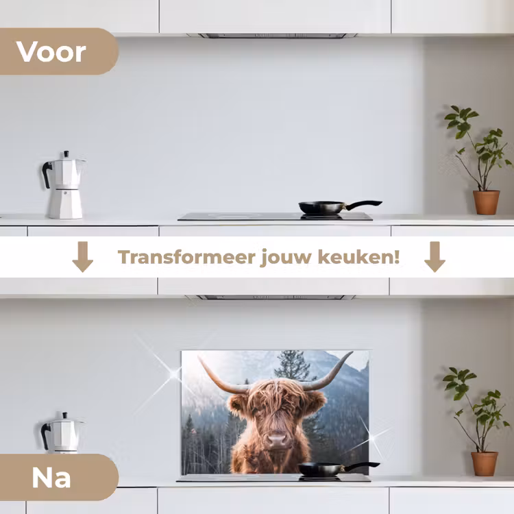 Spatscherm keuken - Schotse hooglander - Koe - Dieren - Berg - Natuur — 3