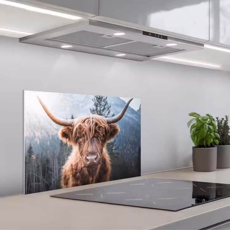 Spatscherm keuken - Schotse hooglander - Koe - Dieren - Berg - Natuur — 5