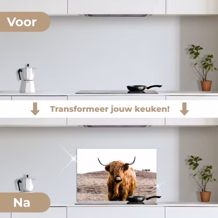 Spatscherm keuken - Schotse hooglander - Landschap - Koe - Bruin - Dieren - Natuur — 3