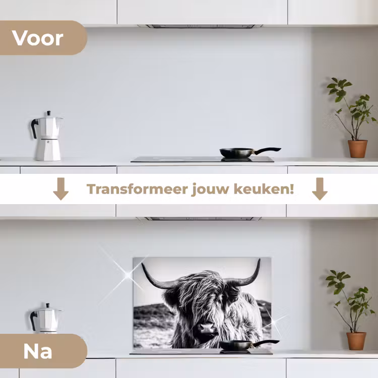 Spatscherm keuken - Schotse hooglander - Natuur - Koe - Zwart - Wit — 3