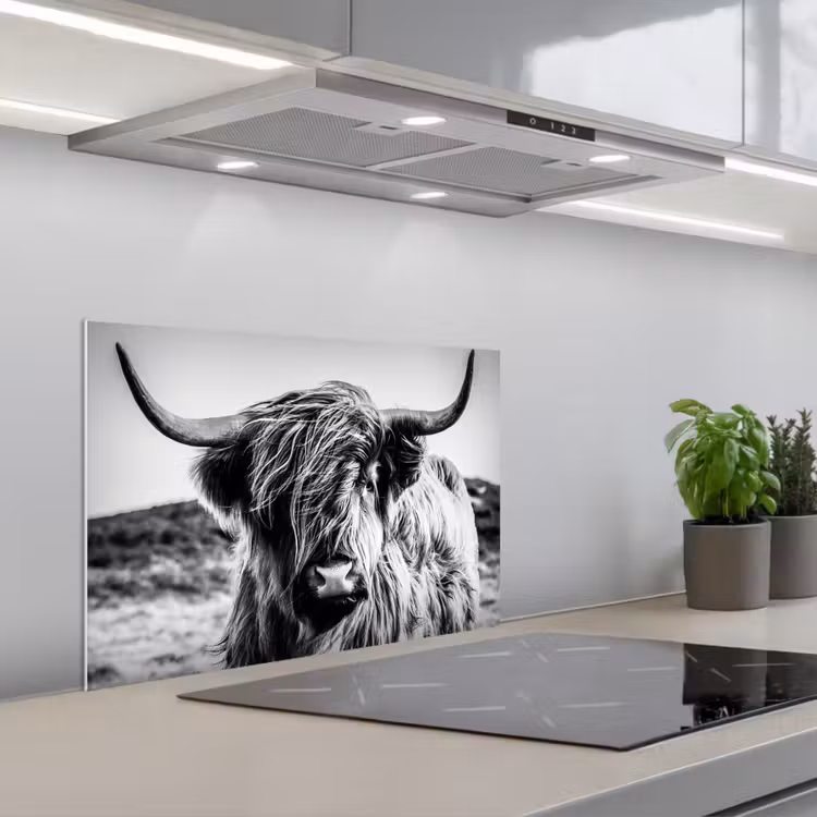 Spatscherm keuken - Schotse hooglander - Natuur - Koe - Zwart - Wit — 5