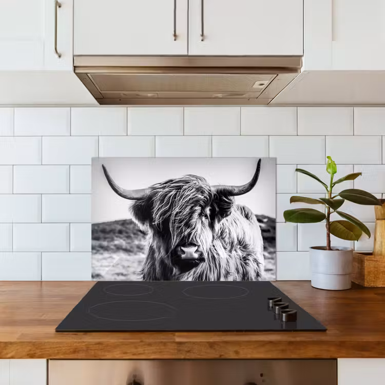Spatscherm keuken - Schotse hooglander - Natuur - Koe - Zwart - Wit — 6