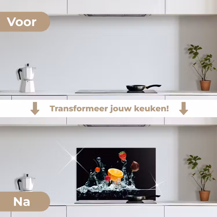 Spatscherm keuken - Water - Fruit - Sinaasappel - Aardbei - Kers - Zwart — 3