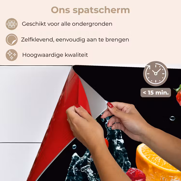 Spatscherm keuken - Water - Fruit - Sinaasappel - Aardbei - Kers - Zwart — 4