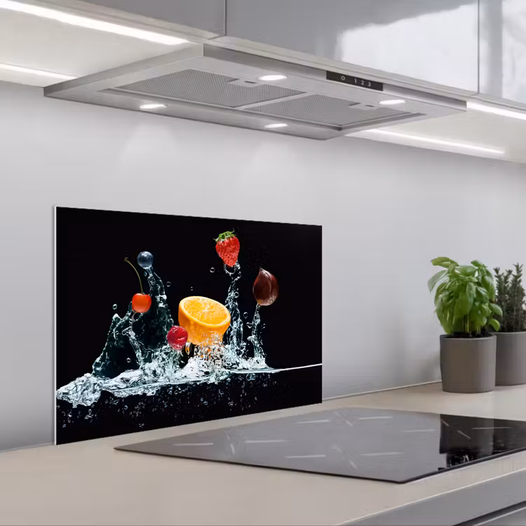 Spatscherm keuken - Water - Fruit - Sinaasappel - Aardbei - Kers - Zwart — 5