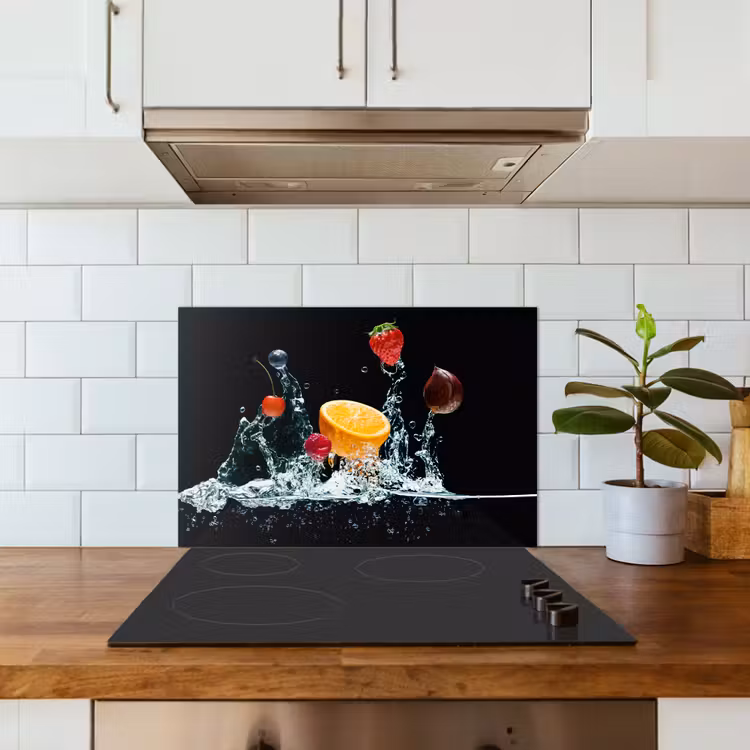 Spatscherm keuken - Water - Fruit - Sinaasappel - Aardbei - Kers - Zwart — 6