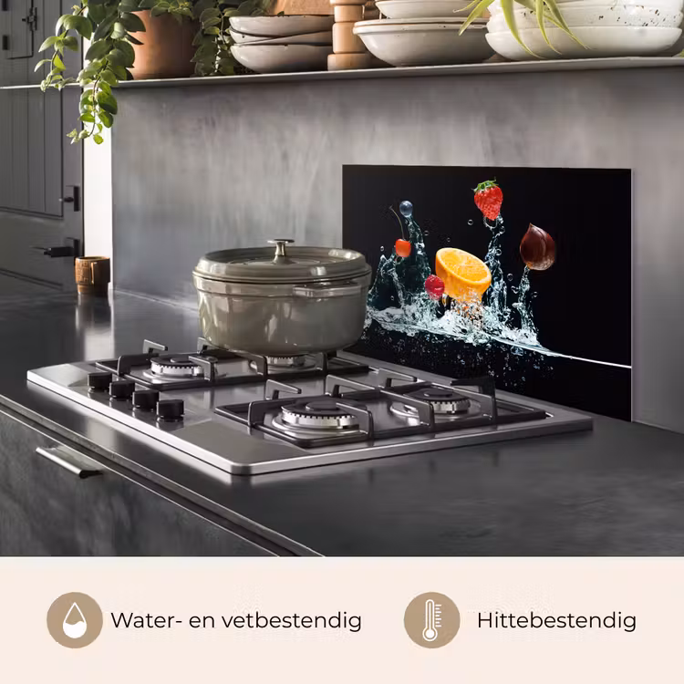 Spatscherm keuken - Water - Fruit - Sinaasappel - Aardbei - Kers - Zwart — 7