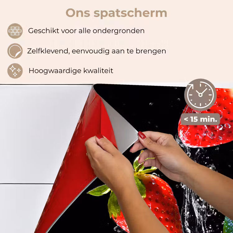Spatscherm keuken - Fruit - Water - Zwart - Stilleven Aardbei - Kiwi — 4