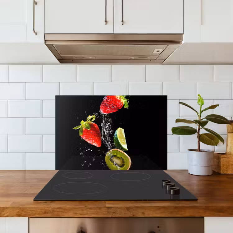 Spatscherm keuken - Fruit - Water - Zwart - Stilleven Aardbei - Kiwi — 6