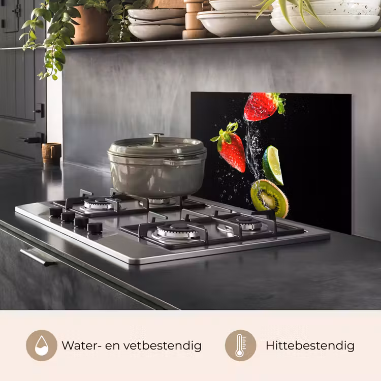Spatscherm keuken - Fruit - Water - Zwart - Stilleven Aardbei - Kiwi — 7