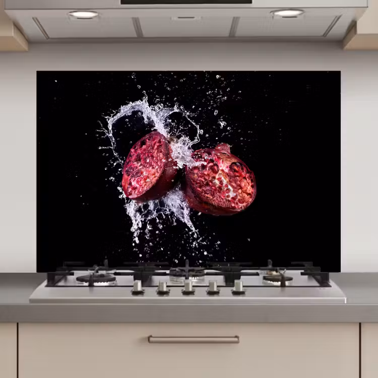 Spatscherm keuken - Granaatappel - Fruit - Water - Zwart - Paars — 1