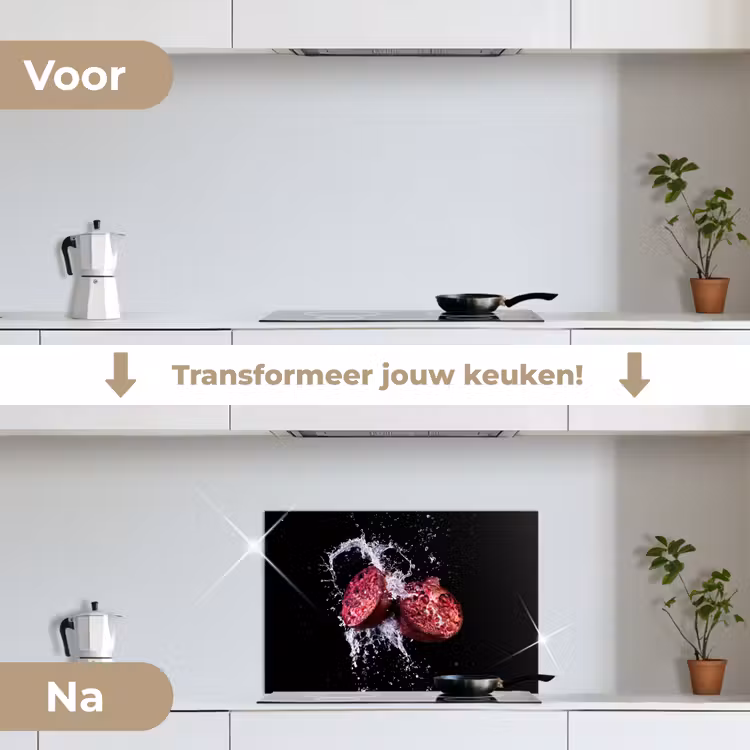 Spatscherm keuken - Granaatappel - Fruit - Water - Zwart - Paars — 3