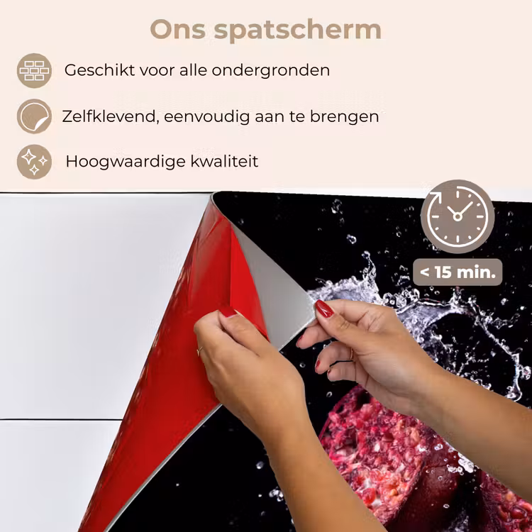 Spatscherm keuken - Granaatappel - Fruit - Water - Zwart - Paars — 4