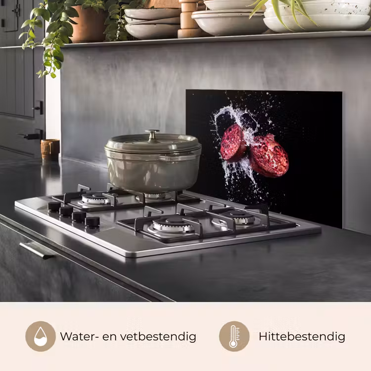 Spatscherm keuken - Granaatappel - Fruit - Water - Zwart - Paars — 7