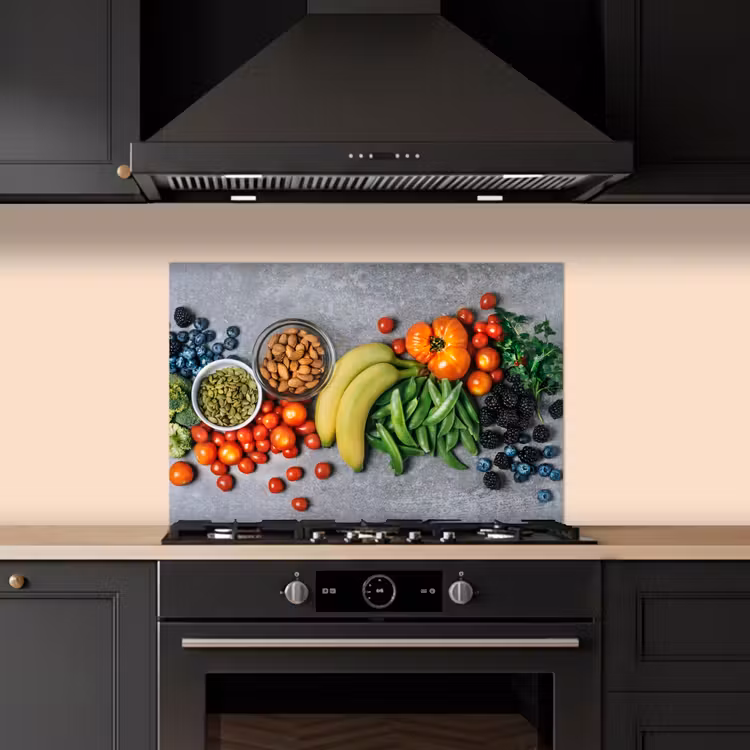 Spatscherm keuken - Groente - Fruit - Grijs — 2