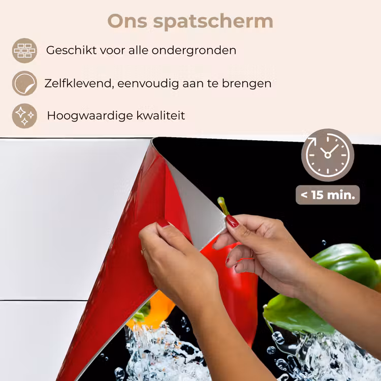 Spatscherm keuken - Pepers - Zwart - Groenten - Water - Blad — 4