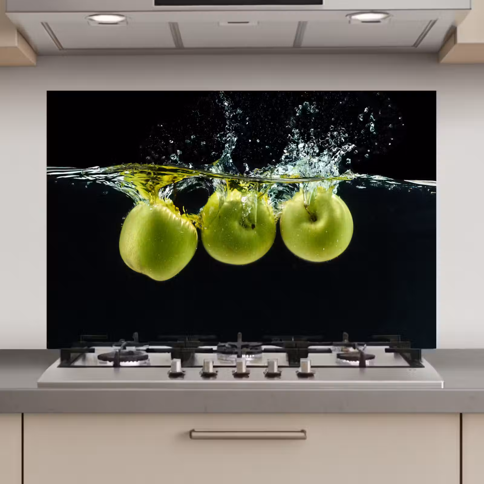Spatscherm keuken - Appels - Fruit - Water - Zwart - Groen — 1