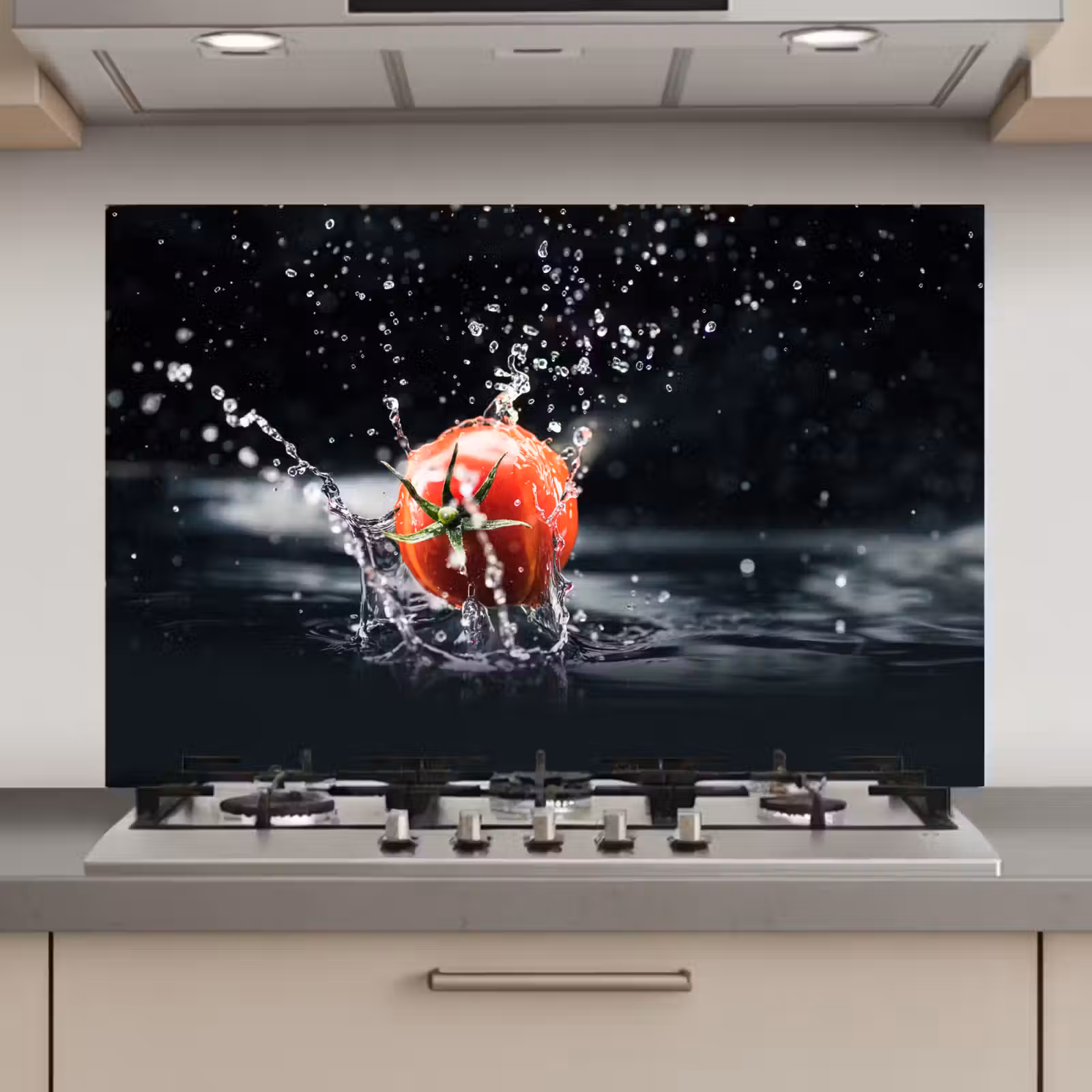 Spatscherm keuken - Tomaat - Groente - Stilleven - Water - Rood — 1
