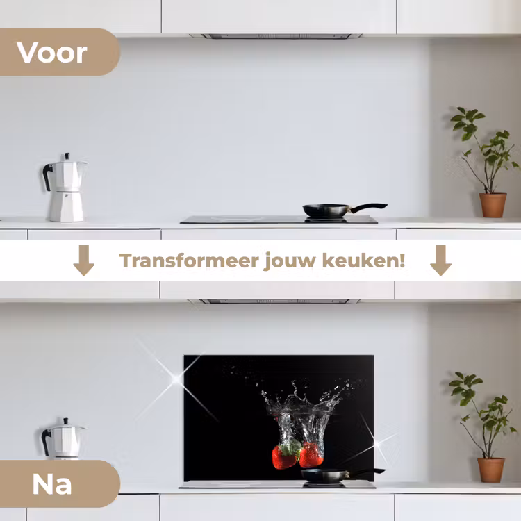 Spatscherm keuken - Aardbeien - Fruit - Water - Zwart - Rood — 3