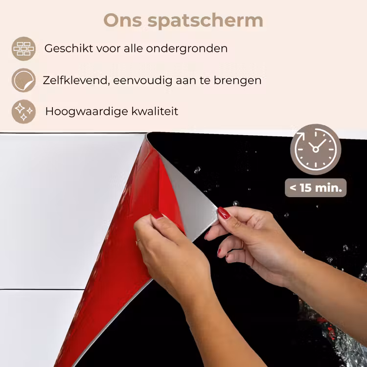 Spatscherm keuken - Aardbeien - Fruit - Water - Zwart - Rood — 4