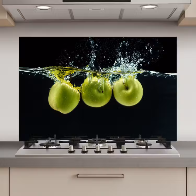 Spatscherm keuken - Appels - Fruit - Water - Zwart - Groen — 1